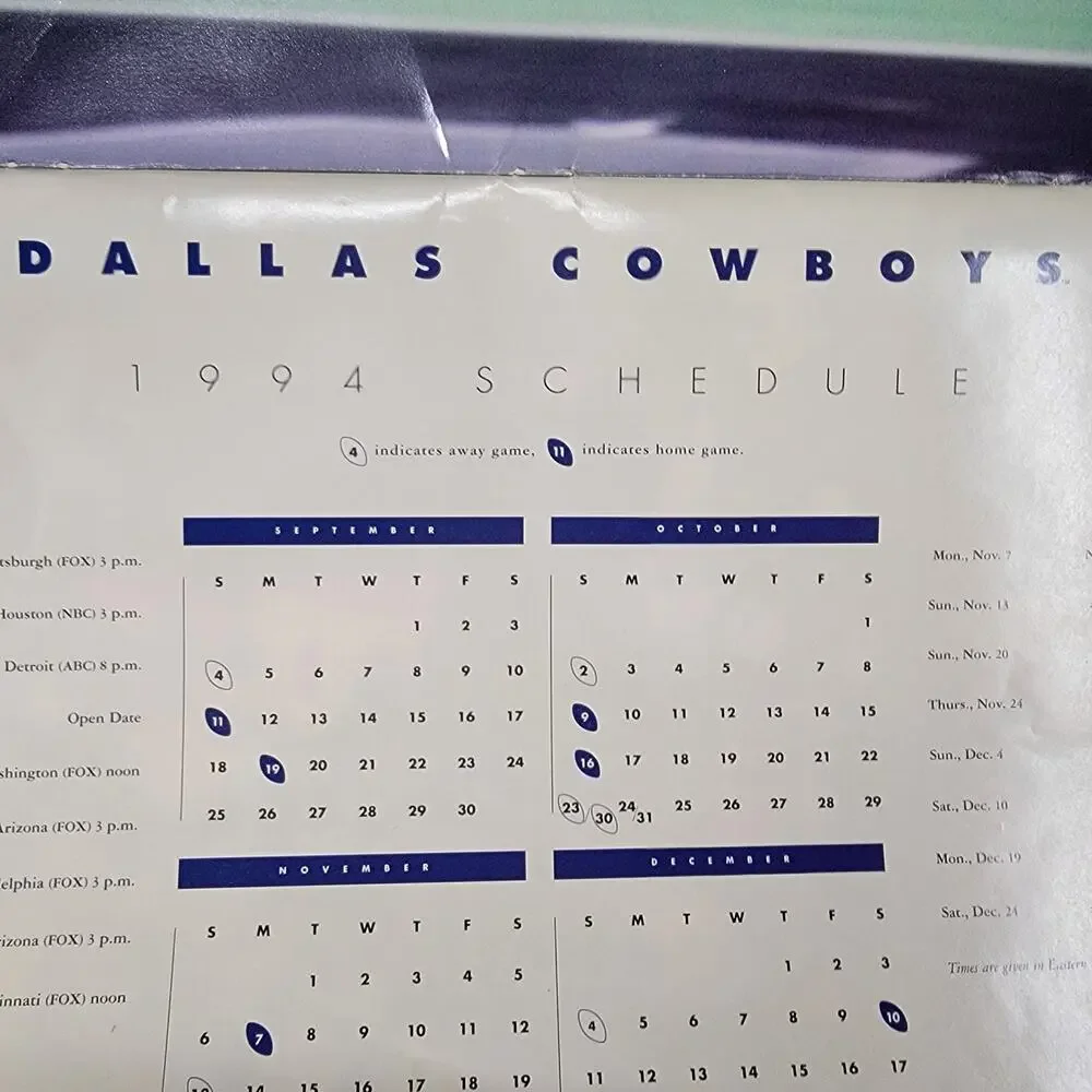 VINTAGE 1995 Dallas Cowboys Back To Back Champions Calendar